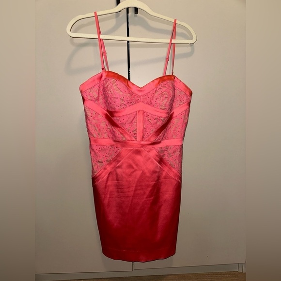 Zara Dresses & Skirts - Aidan Mattox Pink Lace Coral Bodycon Dress Size 10